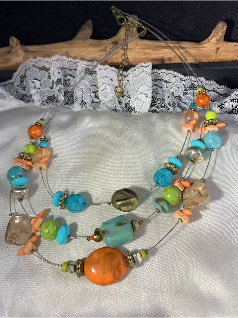 Ruby Rd. Turquoise Color Orange & Green Multi-Strand Beaded Necklace